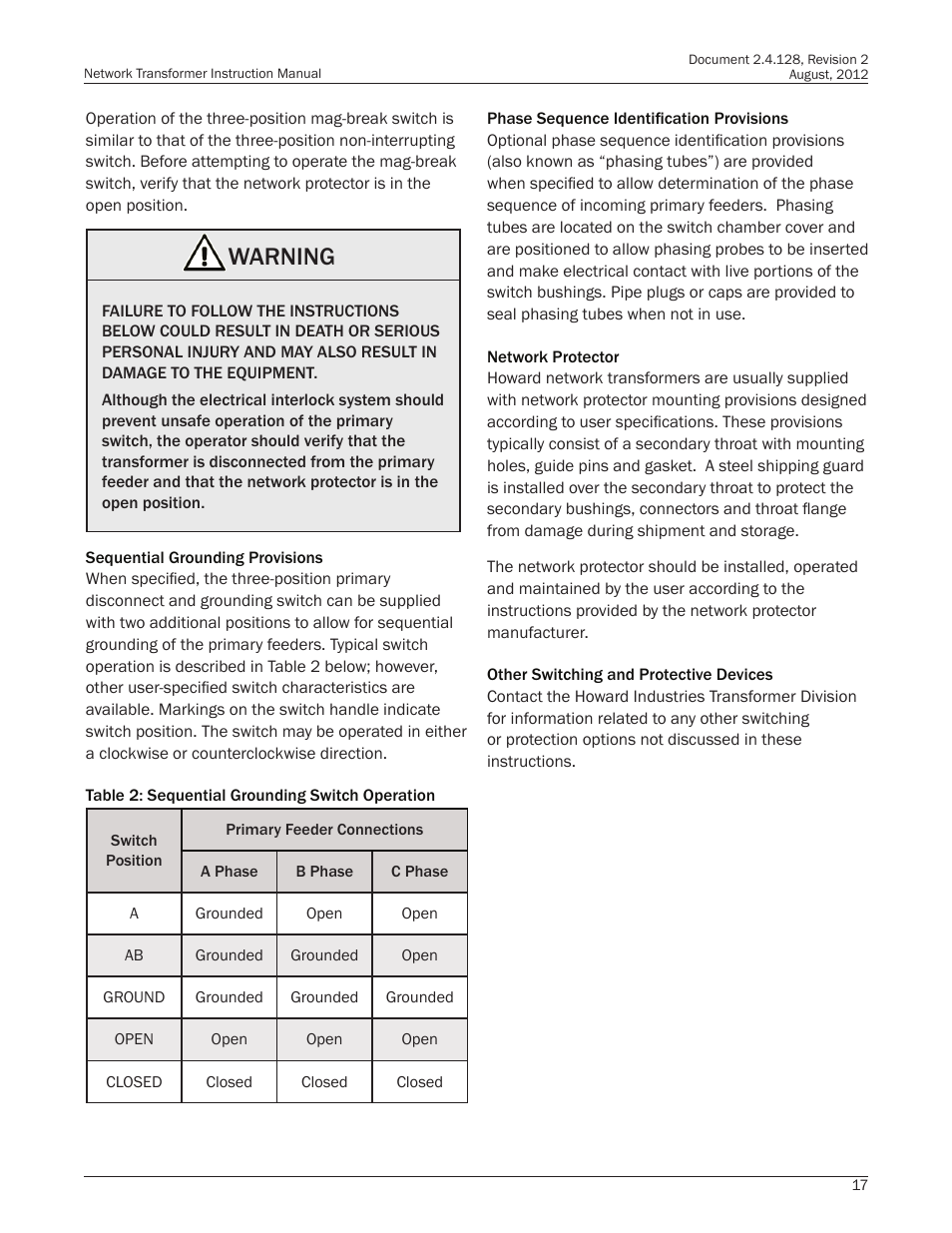 Warning | Howard HI-110 Network Transformer User Manual | Page 17 / 28
