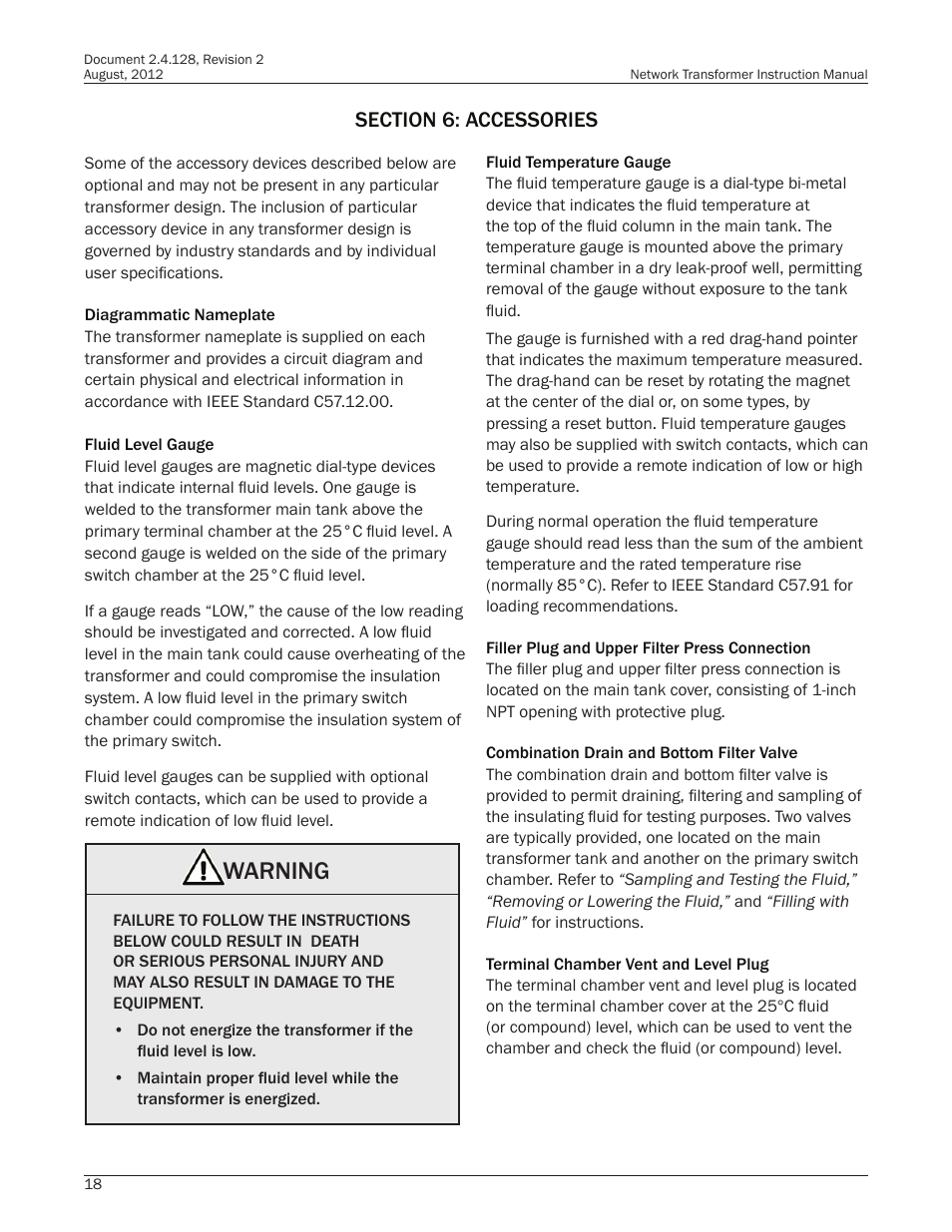 Warning | Howard HI-110 Network Transformer User Manual | Page 18 / 28