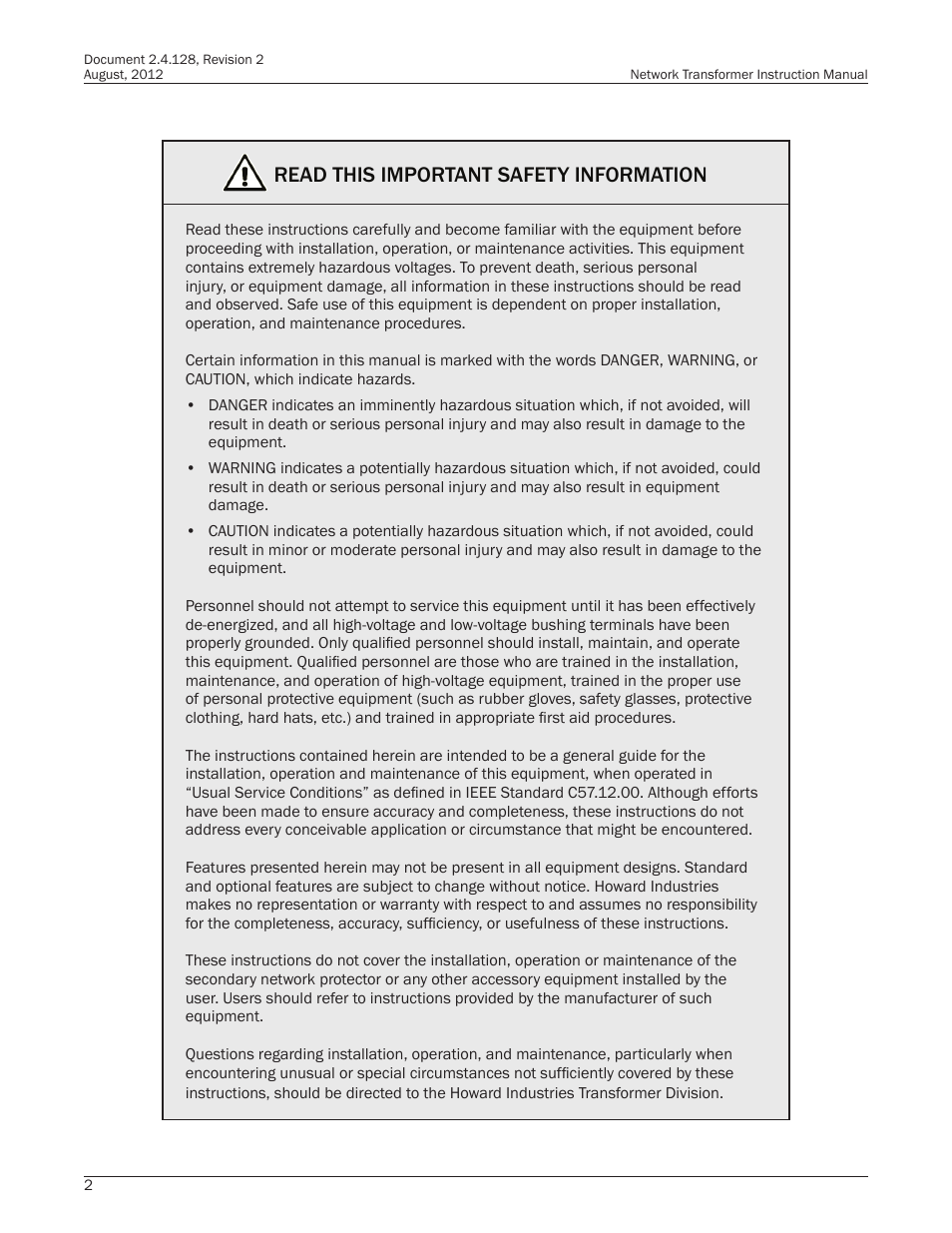 Read this important safety information | Howard HI-110 Network Transformer User Manual | Page 2 / 28