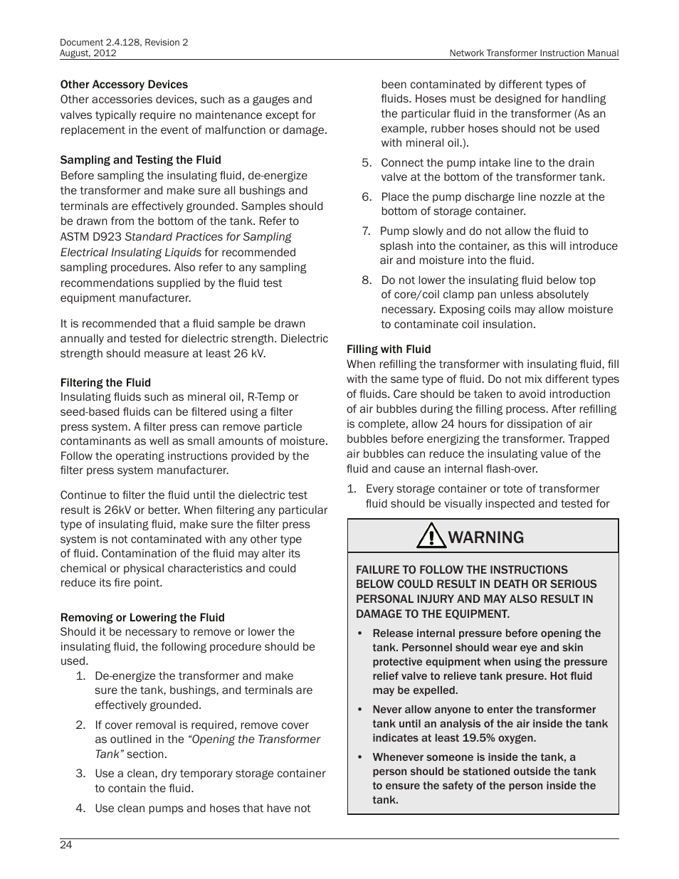 Warning | Howard HI-110 Network Transformer User Manual | Page 24 / 28