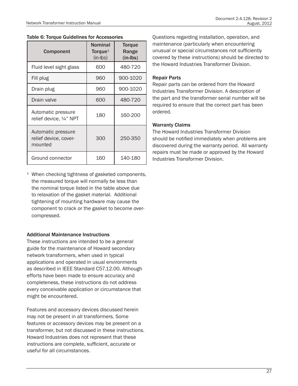 Howard HI-110 Network Transformer User Manual | Page 27 / 28