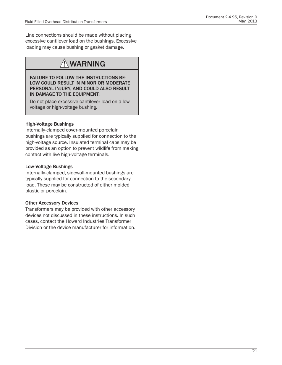 Warning | Howard HI-102 Overhead Transformer User Manual | Page 21 / 32