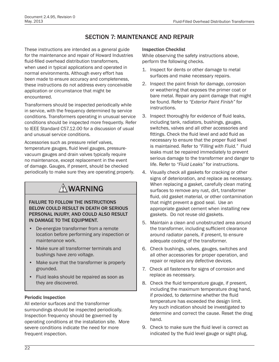 Warning | Howard HI-102 Overhead Transformer User Manual | Page 22 / 32