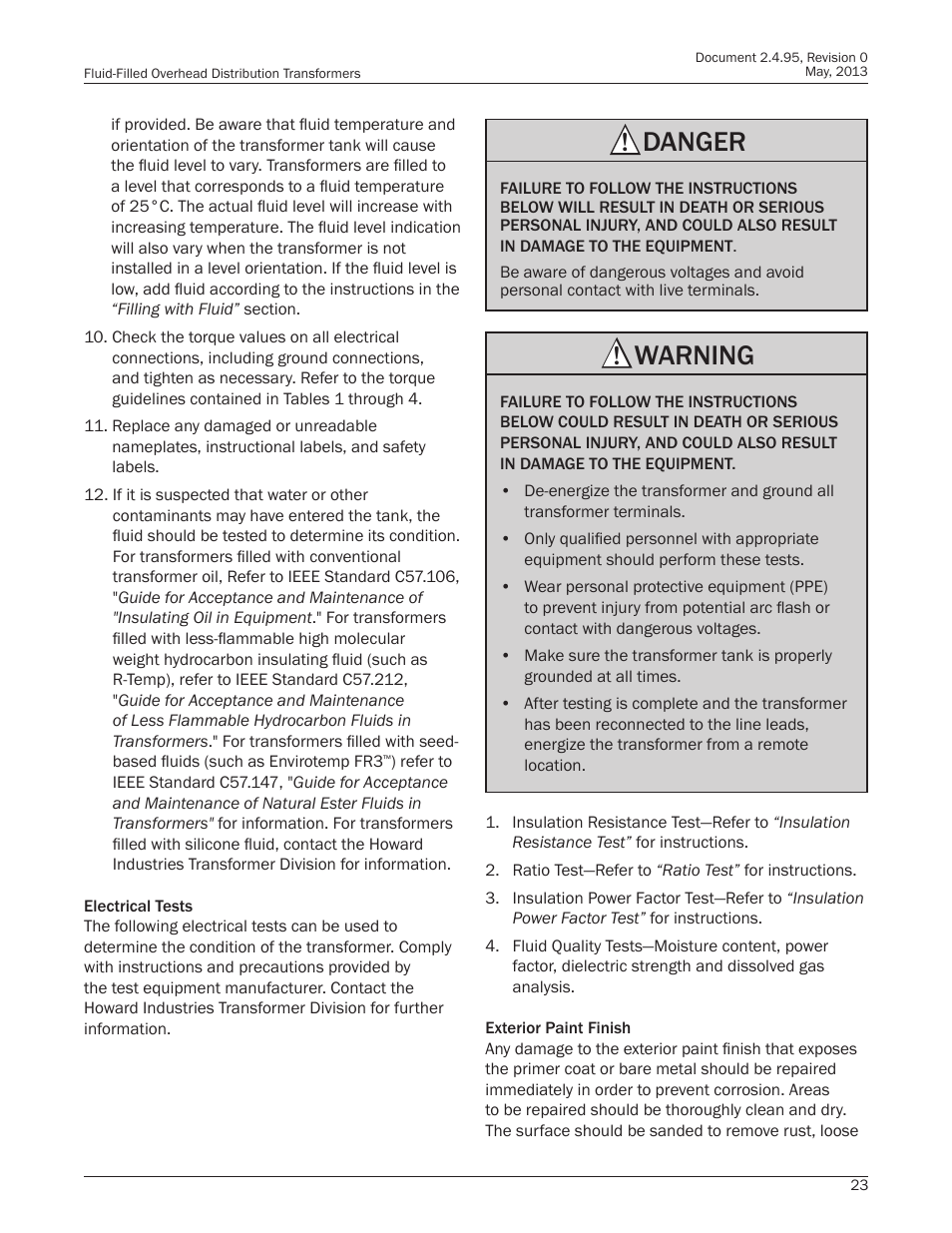 Danger, Warning | Howard HI-102 Overhead Transformer User Manual | Page 23 / 32