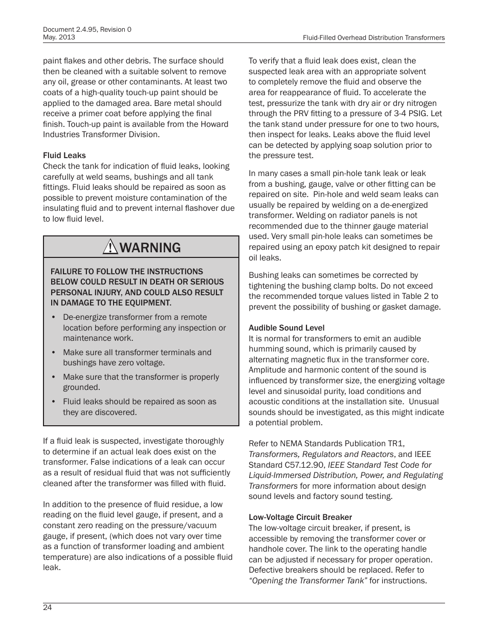 Warning | Howard HI-102 Overhead Transformer User Manual | Page 24 / 32