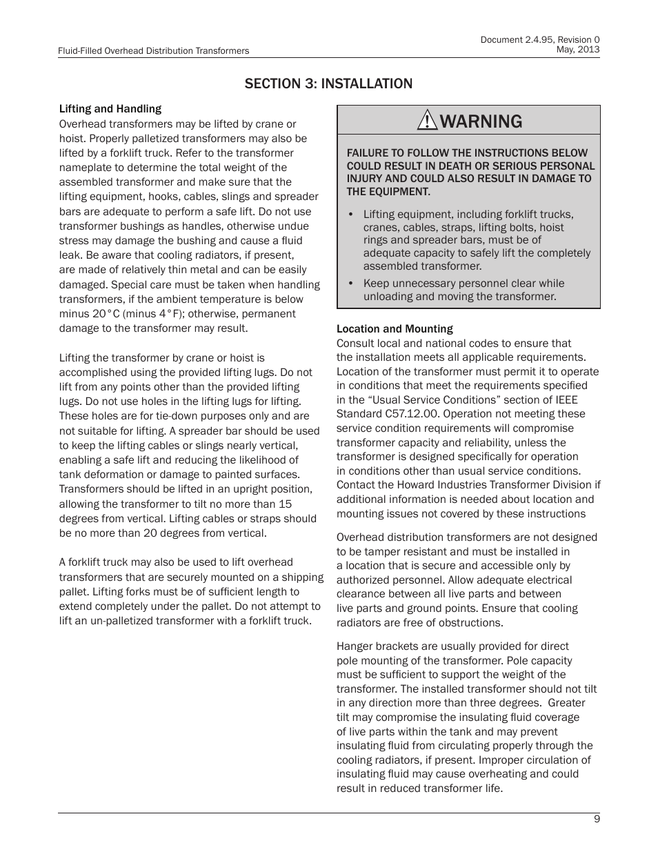 Warning | Howard HI-102 Overhead Transformer User Manual | Page 9 / 32