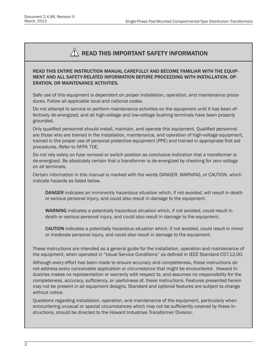 Howard HI-104 Single-Phase Pad Transformer User Manual | Page 2 / 36
