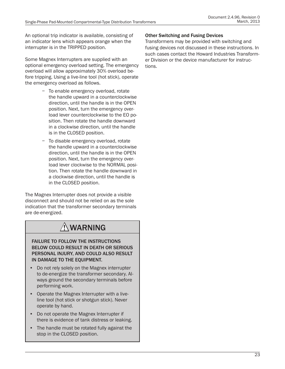 Warning | Howard HI-104 Single-Phase Pad Transformer User Manual | Page 23 / 36