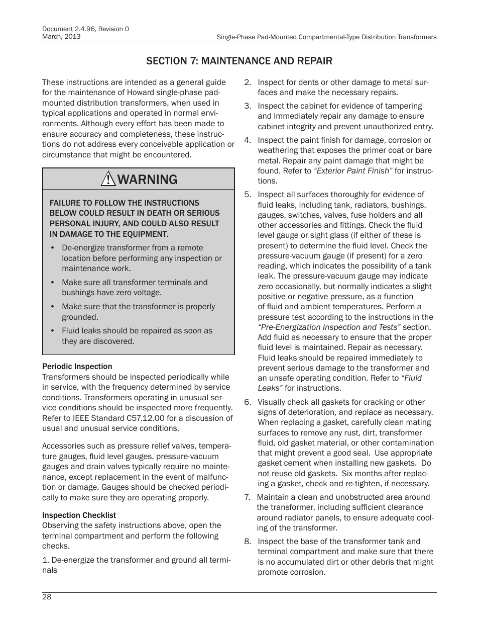 Warning | Howard HI-104 Single-Phase Pad Transformer User Manual | Page 28 / 36