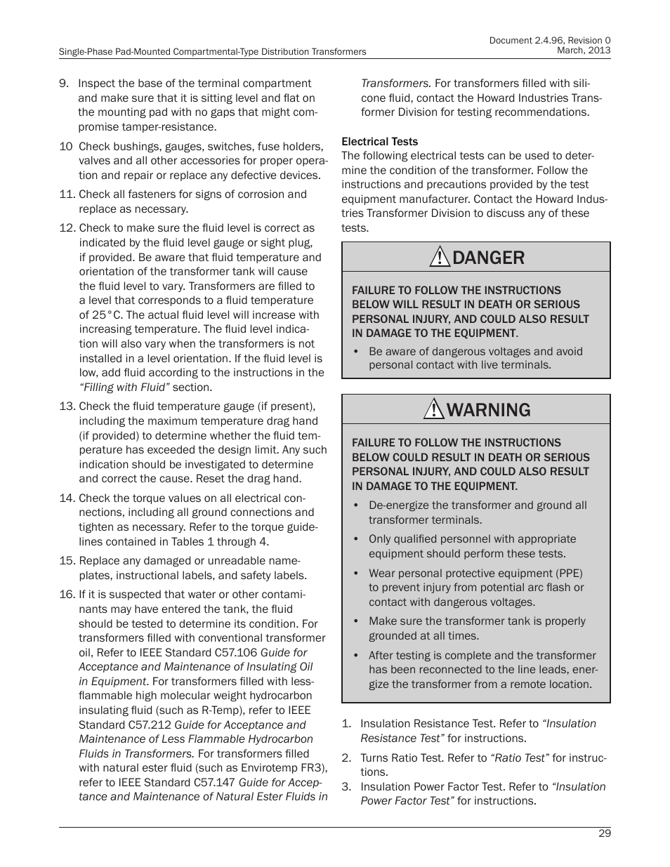 Danger, Warning | Howard HI-104 Single-Phase Pad Transformer User Manual | Page 29 / 36
