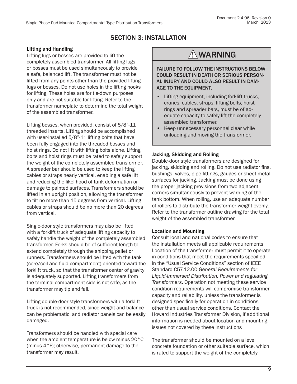 Warning | Howard HI-104 Single-Phase Pad Transformer User Manual | Page 9 / 36
