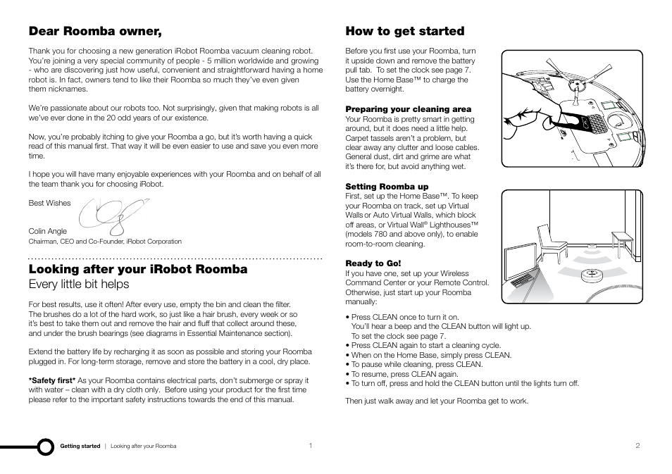 Dear roomba owner, How to get started | iRobot Roomba 700 Series User Manual | Page 2 / 9