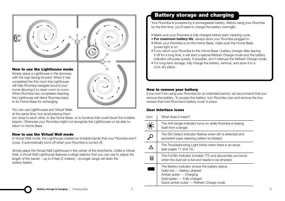 Battery storage and charging | iRobot Roomba 700 Series User Manual | Page 4 / 9