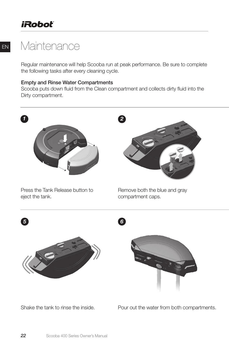 Maintenance | iRobot Scooba 400 Series User Manual | Page 22 / 32