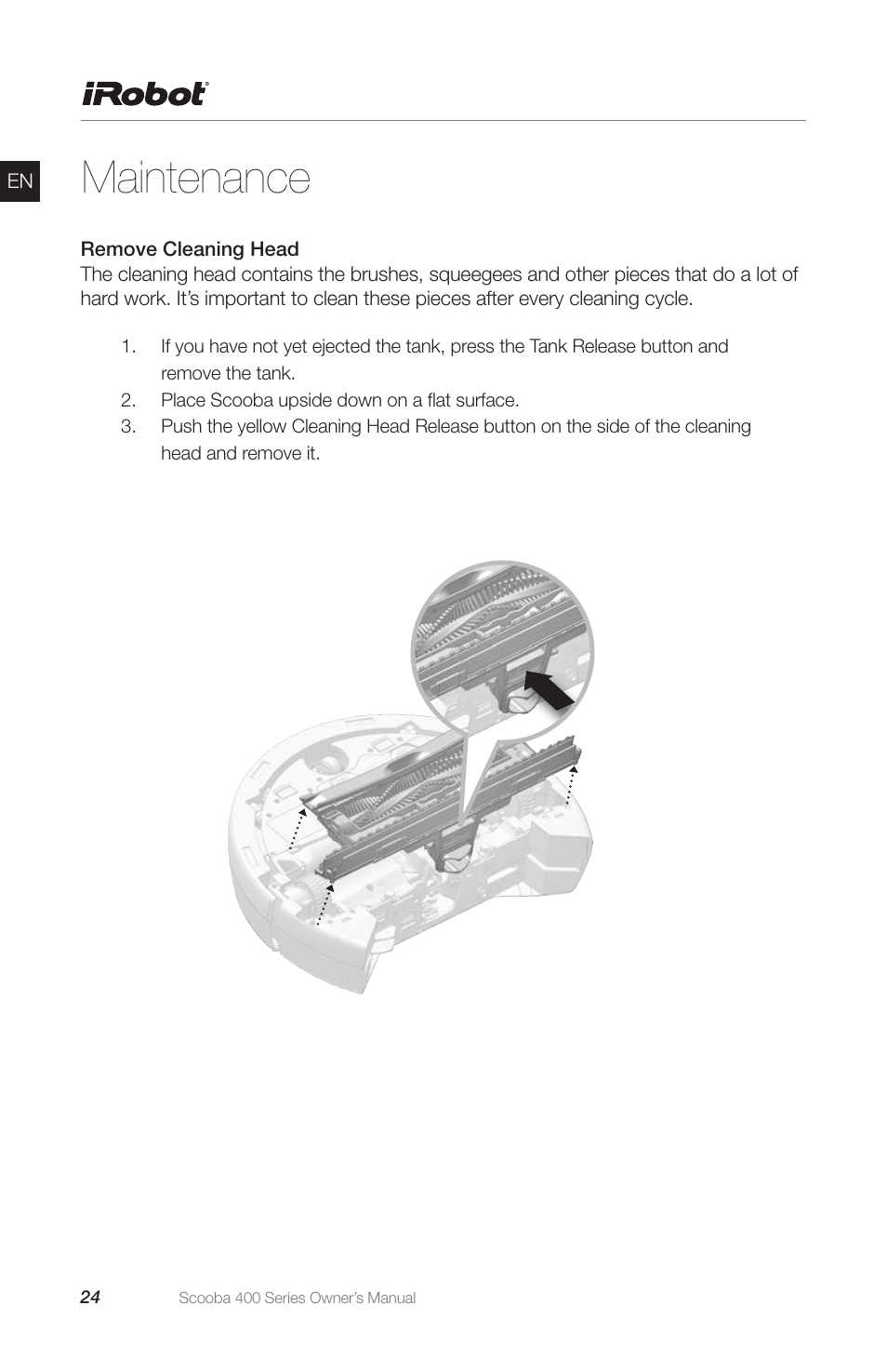 Maintenance | iRobot Scooba 400 Series User Manual | Page 24 / 32