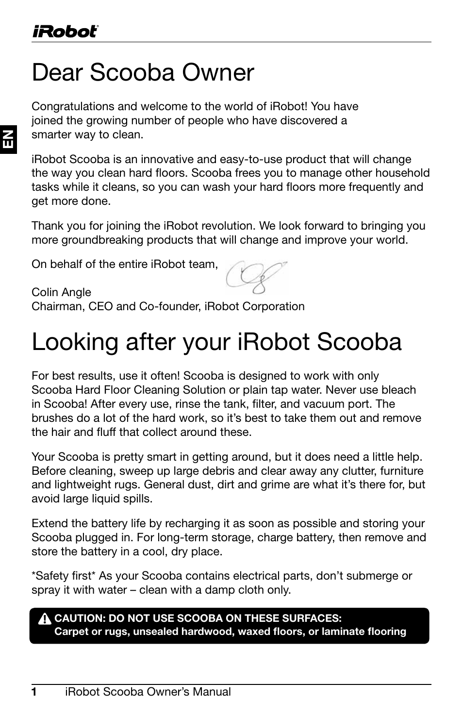 Dear scooba owner, Looking after your irobot scooba | iRobot Scooba 390 User Manual | Page 4 / 17