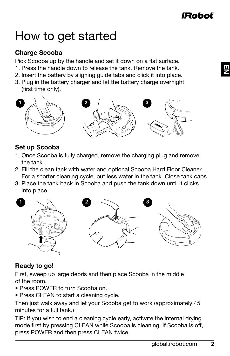 How to get started | iRobot Scooba 390 User Manual | Page 5 / 17