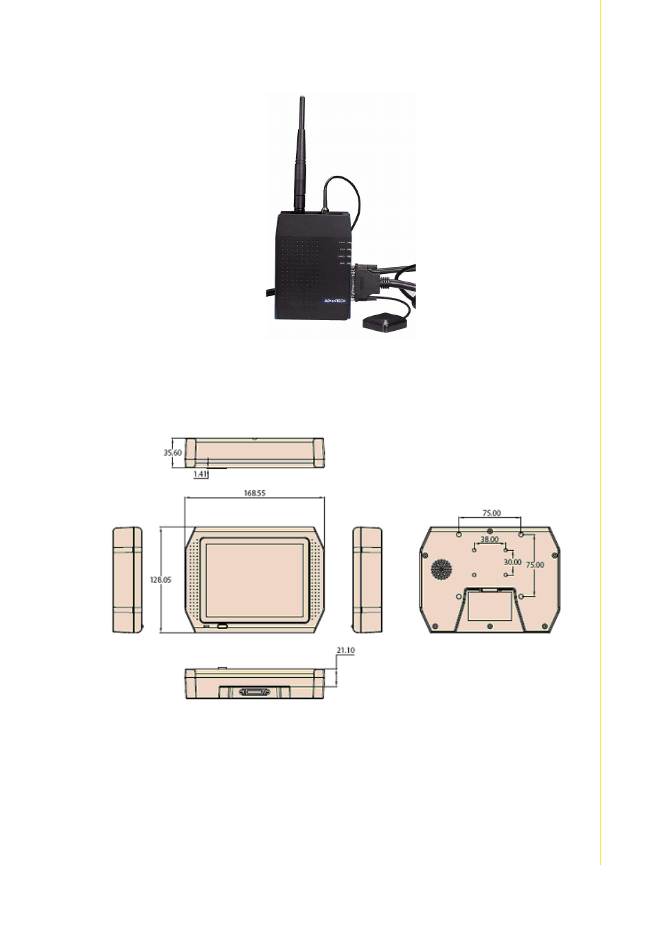 Figure 1.7 front side of vita-350p, 4 system dimensions, Figure 1.8 system dimensions | System dimensions, Chapter 1 g eneral information | Advantech TREK-305R User Manual | Page 15 / 24