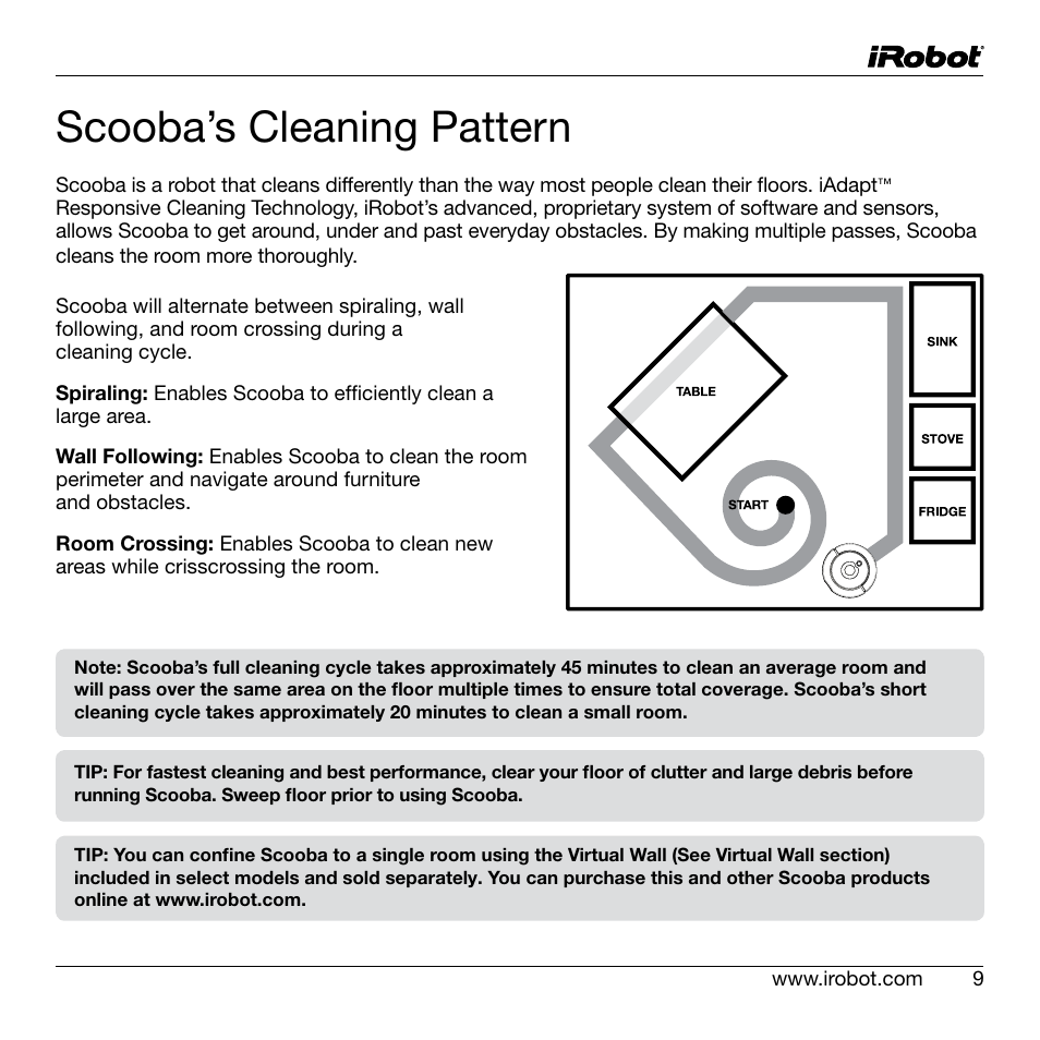 Scooba’s cleaning pattern | iRobot Scooba 200 Series User Manual | Page 9 / 17