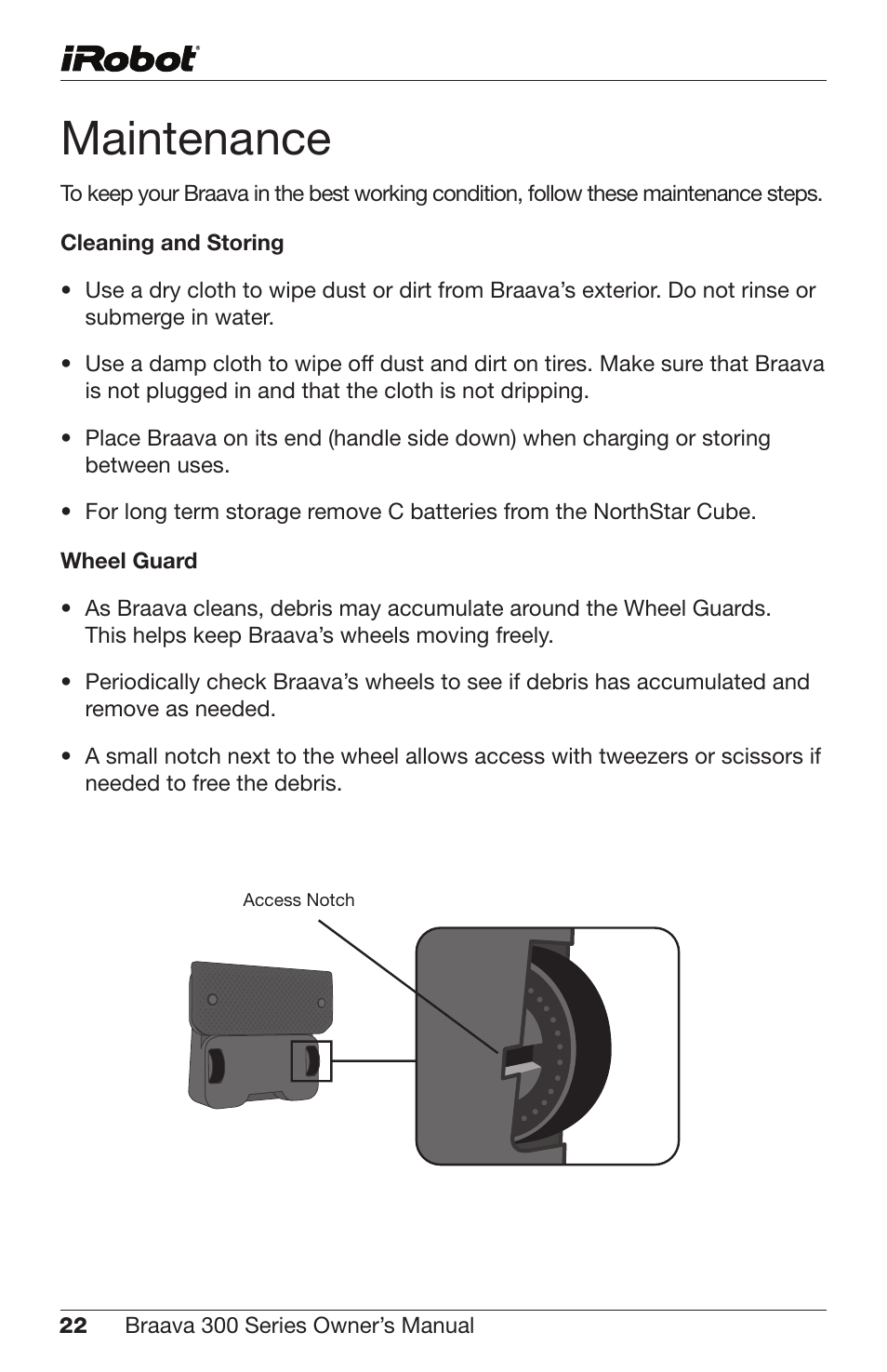 Maintenance | iRobot Braava 300 Series User Manual | Page 22 / 28