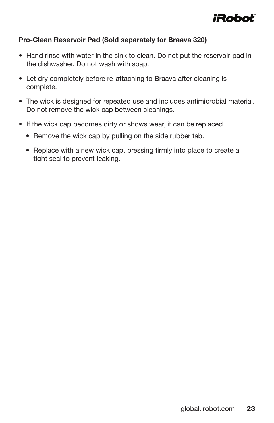 iRobot Braava 300 Series User Manual | Page 23 / 28