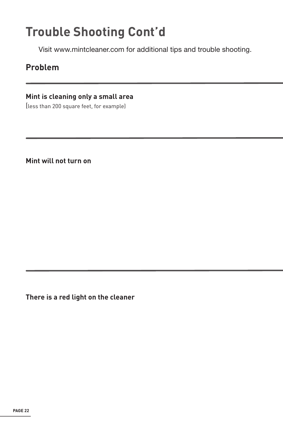 Trouble shooting cont’d | iRobot Mint 4200 User Manual | Page 22 / 84