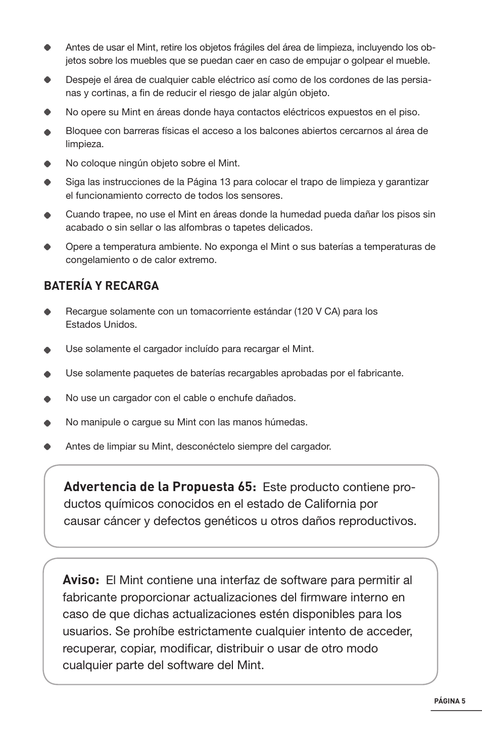 Advertencia de la propuesta 65, Aviso | iRobot Mint 4200 User Manual | Page 33 / 84