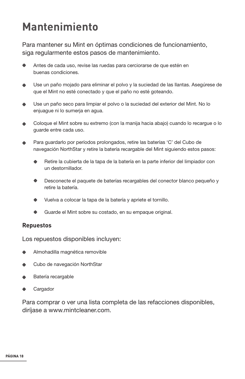 Mantenimiento | iRobot Mint 4200 User Manual | Page 46 / 84