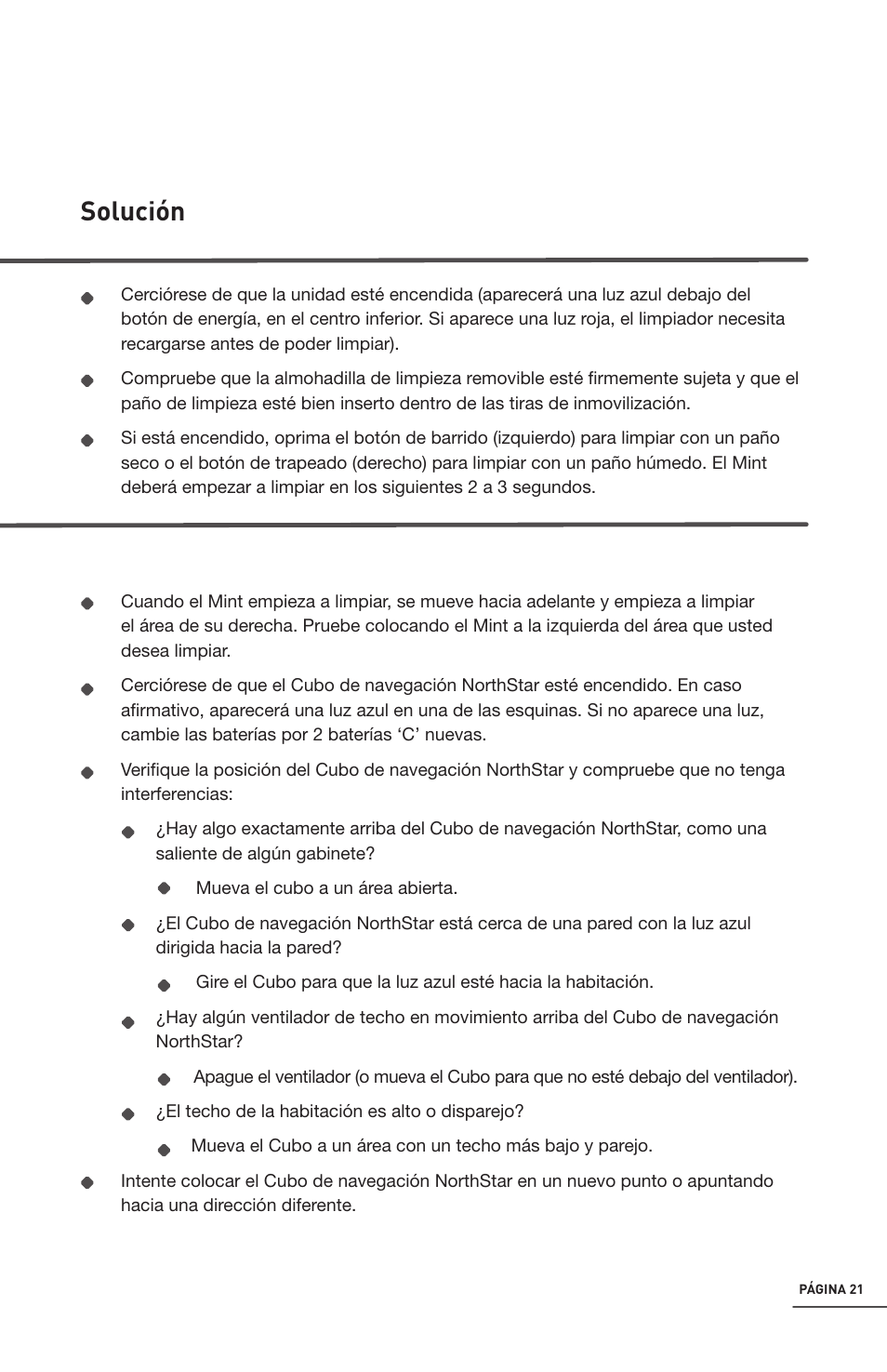 Trouble shooting, Solución | iRobot Mint 4200 User Manual | Page 49 / 84