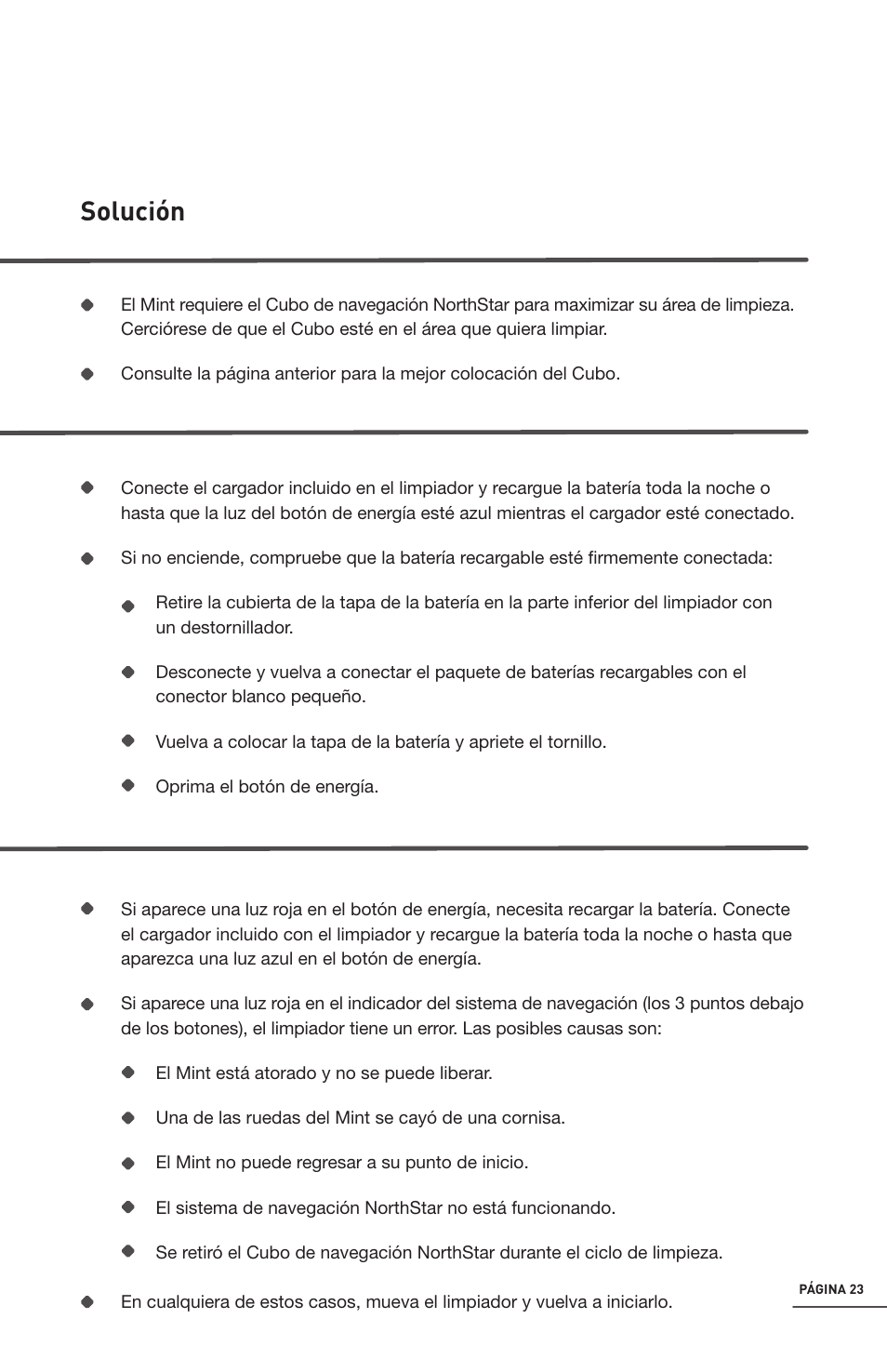 Trouble shooting, Solución | iRobot Mint 4200 User Manual | Page 51 / 84