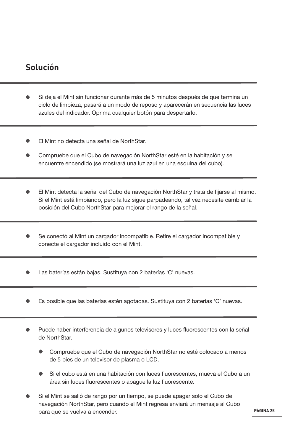 Trouble shooting, Solución | iRobot Mint 4200 User Manual | Page 53 / 84