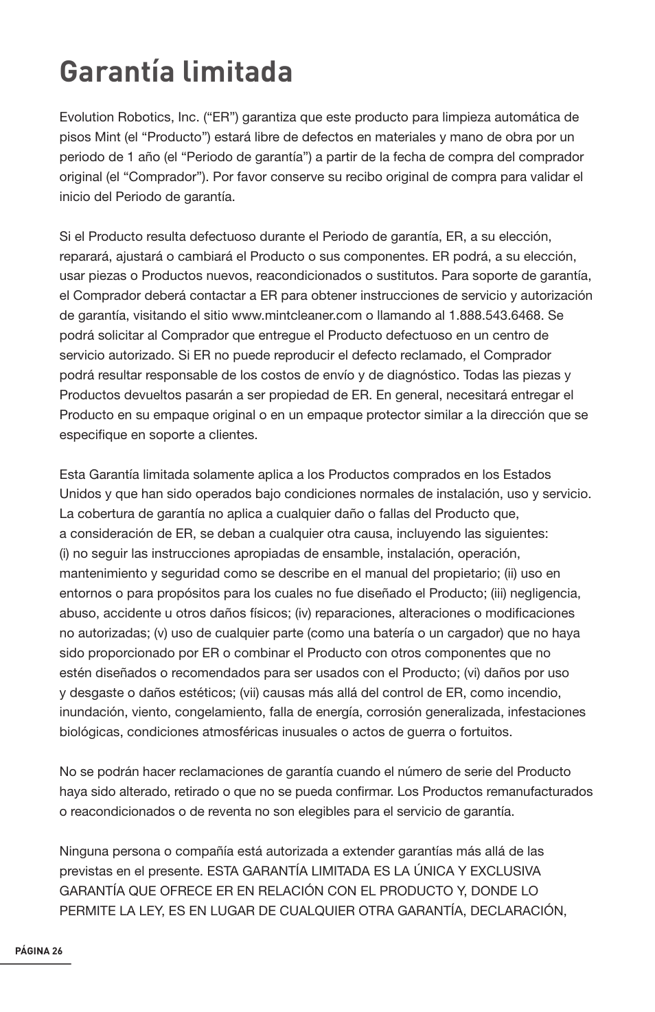 Garantía limitada | iRobot Mint 4200 User Manual | Page 54 / 84