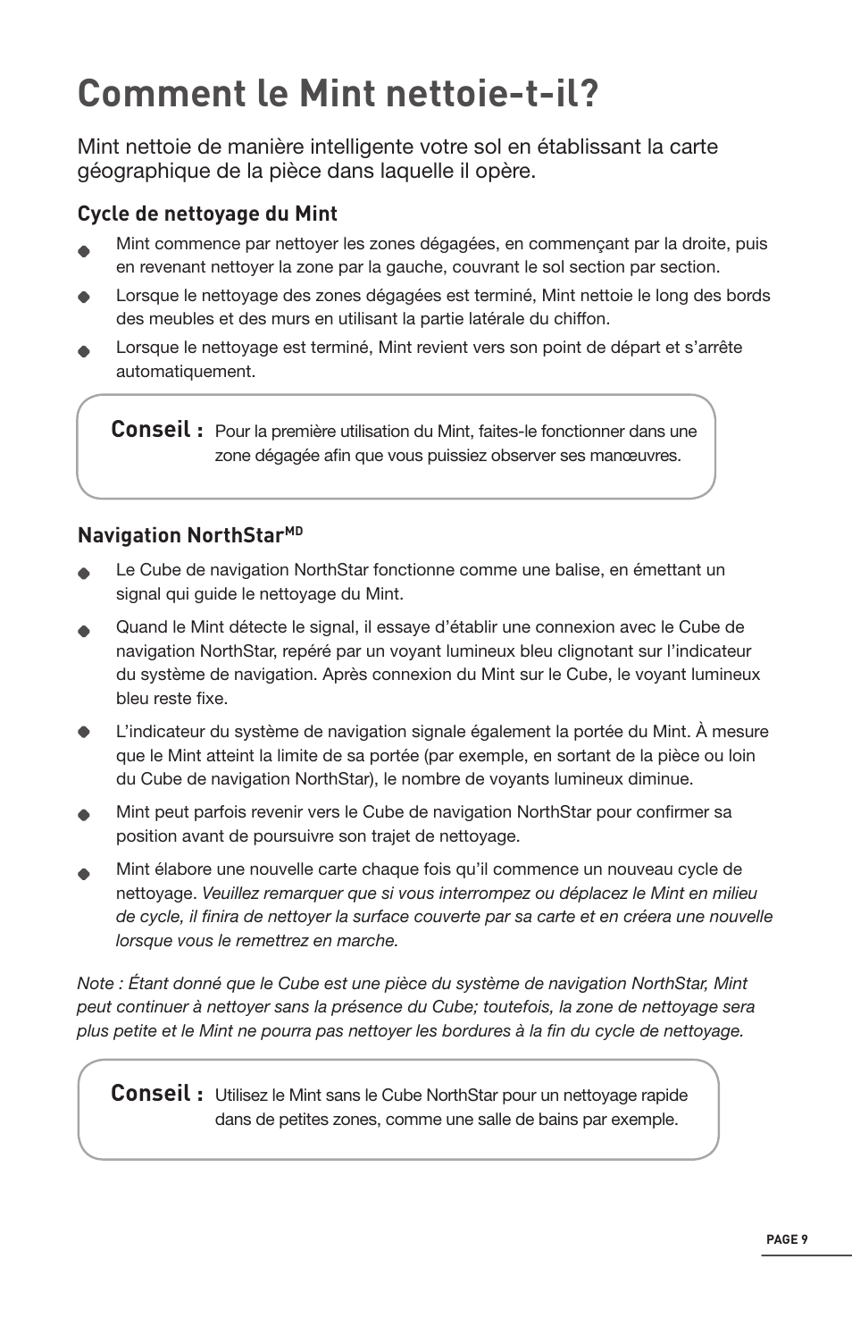 Comment le mint nettoie-t-il, Conseil | iRobot Mint 4200 User Manual | Page 65 / 84