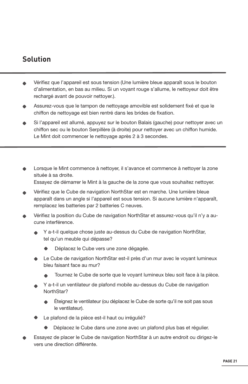 Trouble shooting, Solution | iRobot Mint 4200 User Manual | Page 77 / 84