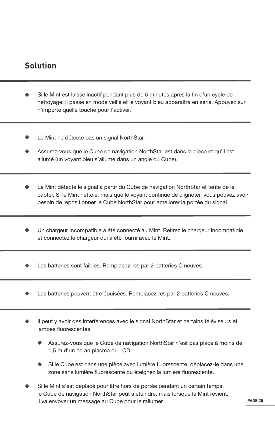 Trouble shooting, Solution | iRobot Mint 4200 User Manual | Page 81 / 84
