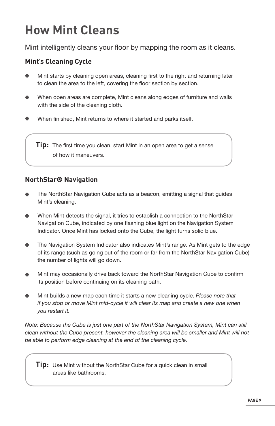 How mint cleans | iRobot Mint 4200 User Manual | Page 9 / 84