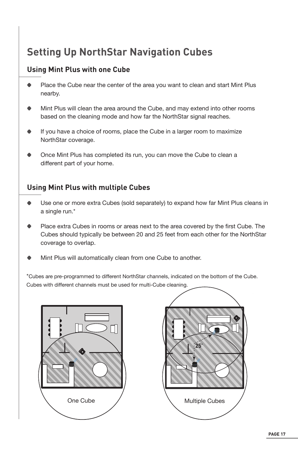 Setting up northstar navigation cubes, Using mint plus with one cube, Using mint plus with multiple cubes | iRobot Mint 5200 User Manual | Page 17 / 40