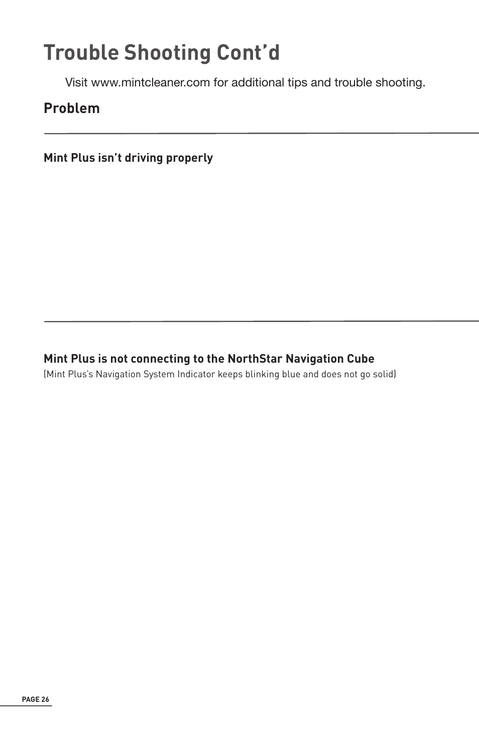 Trouble shooting cont’d | iRobot Mint 5200 User Manual | Page 26 / 40