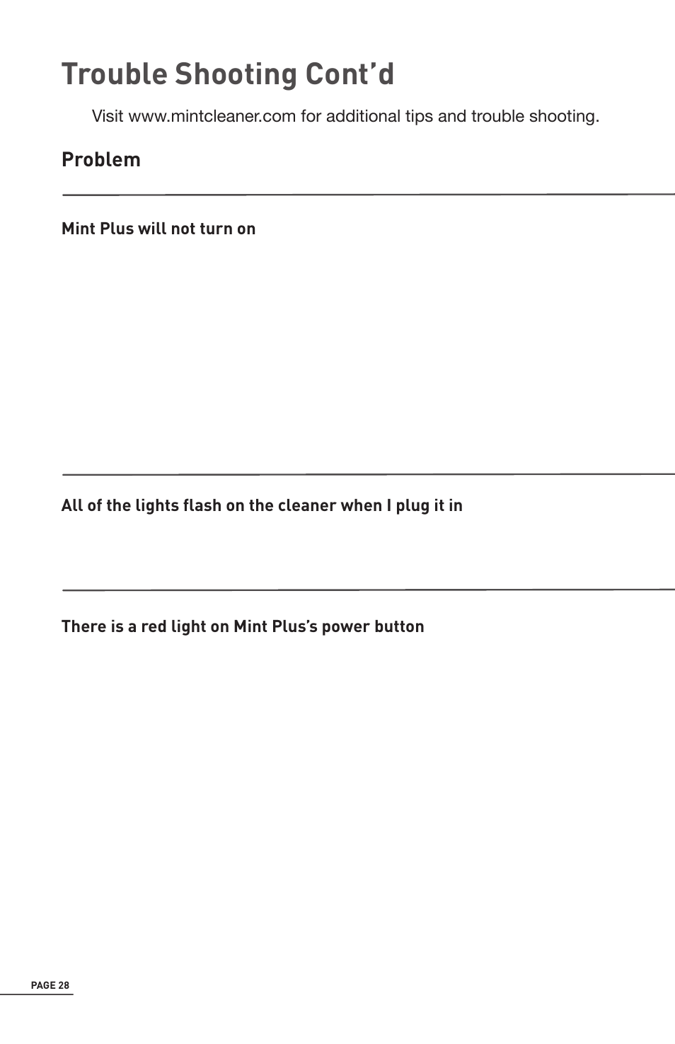 Trouble shooting cont’d | iRobot Mint 5200 User Manual | Page 28 / 40