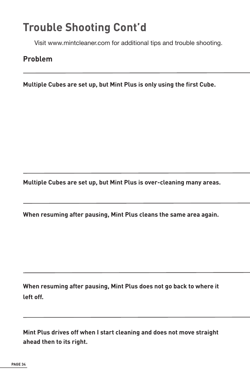 Trouble shooting cont’d | iRobot Mint 5200 User Manual | Page 34 / 40