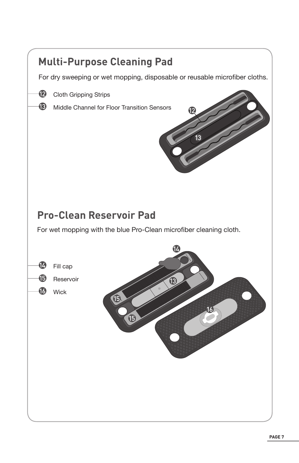 Multi-purpose cleaning pad pro-clean reservoir pad | iRobot Mint 5200 User Manual | Page 7 / 40