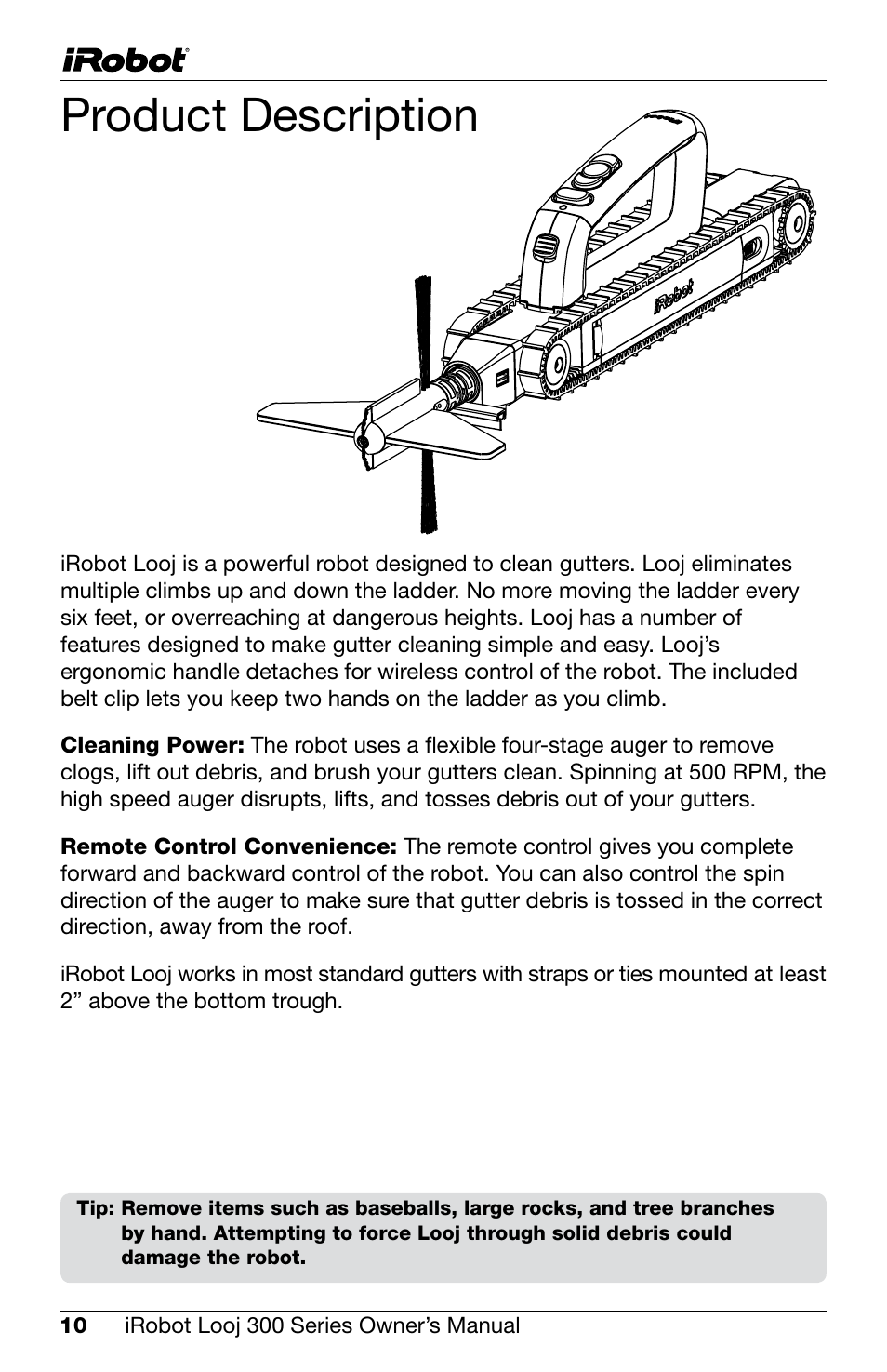 Product description | iRobot Looj 330 User Manual | Page 10 / 28