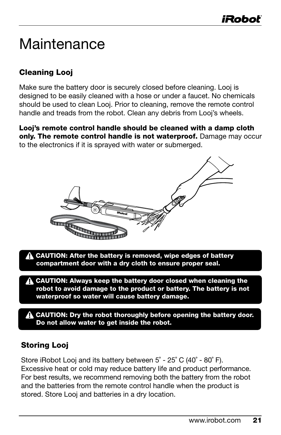 Maintenance | iRobot Looj 330 User Manual | Page 21 / 28