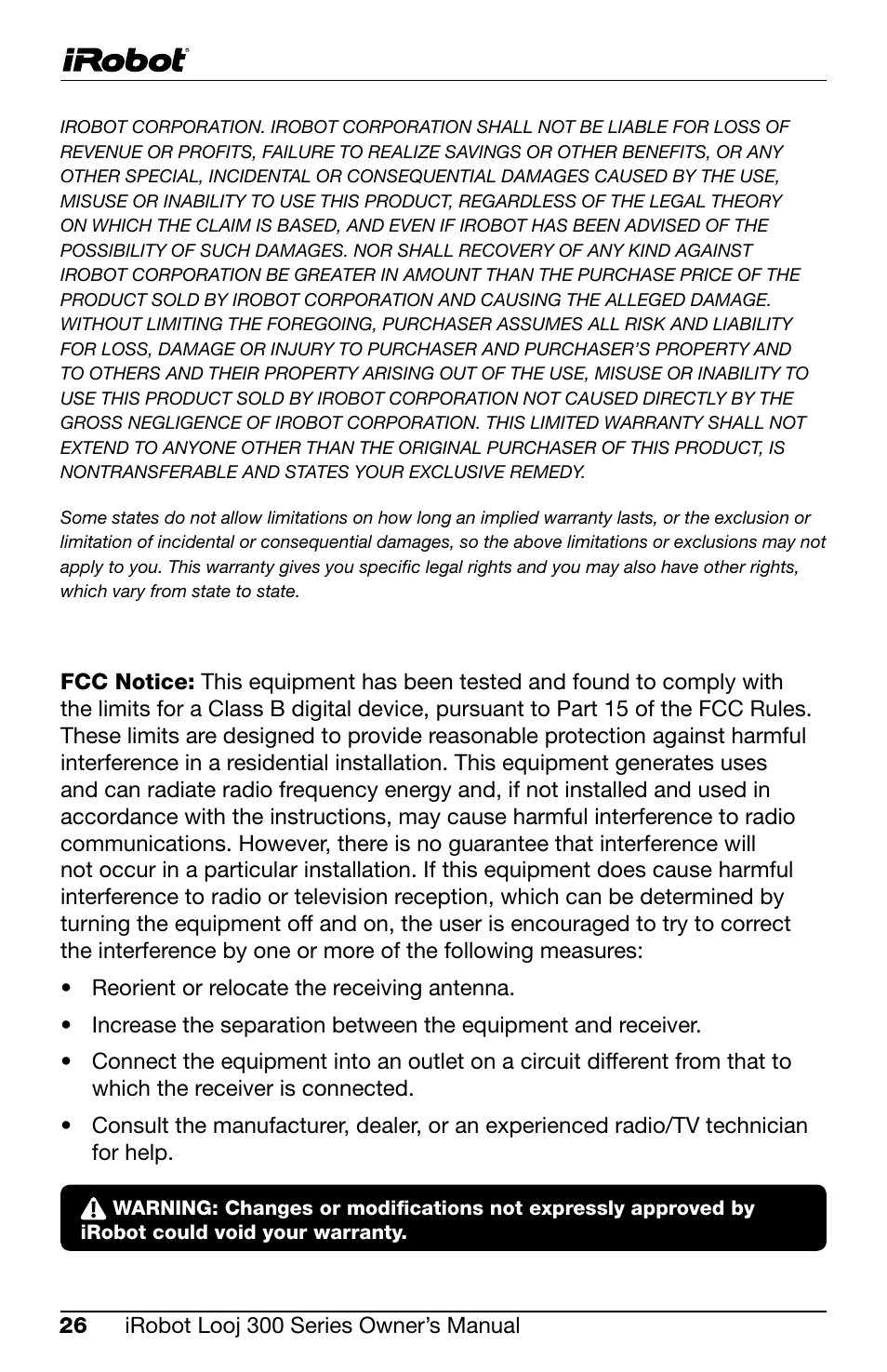 iRobot Looj 330 User Manual | Page 26 / 28