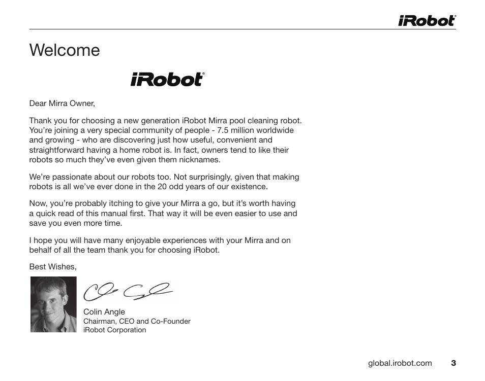 Welcome | iRobot Mirra 530 User Manual | Page 3 / 16