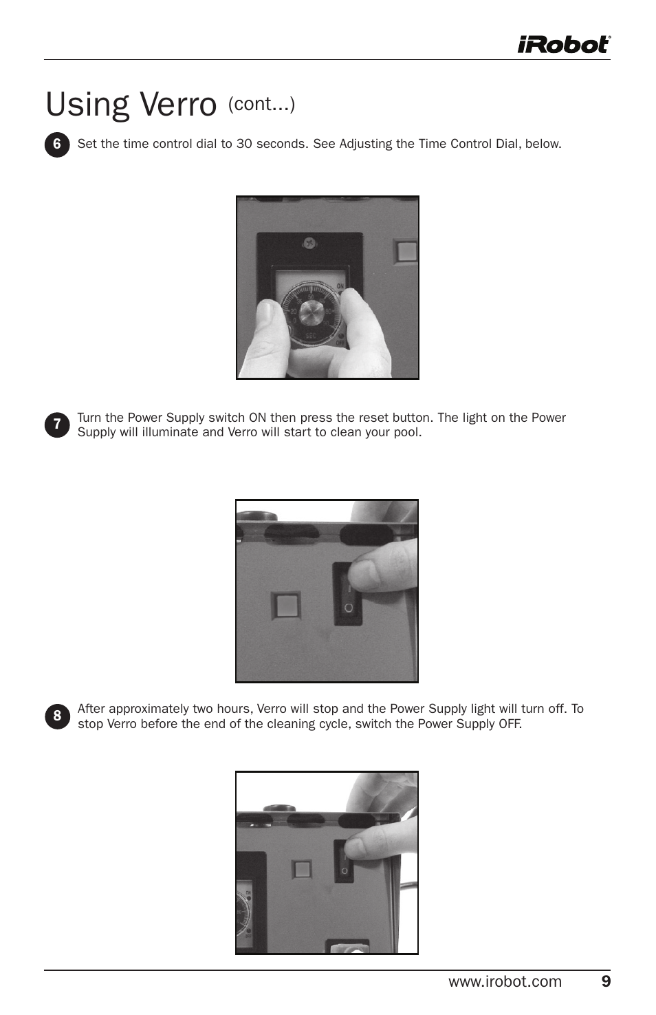 Using verro, Cont...) | iRobot Verro 300 User Manual | Page 9 / 31