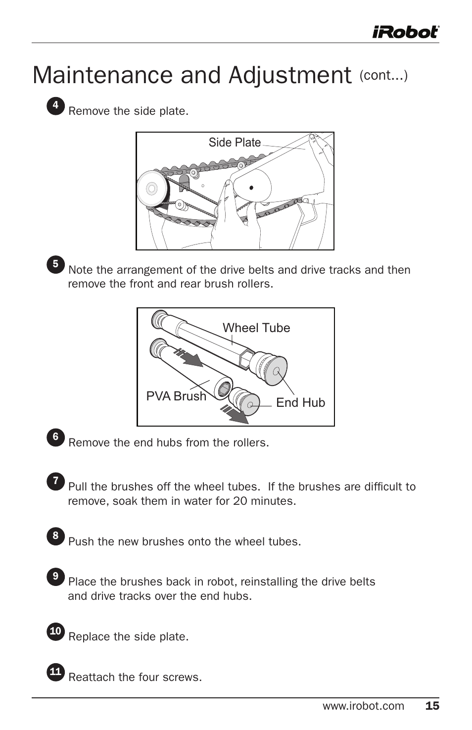 Maintenance and adjustment, Cont...) | iRobot Verro 600 User Manual | Page 15 / 25