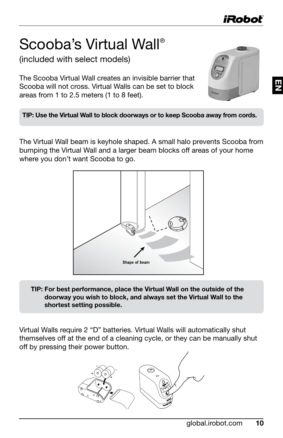 Scooba’s virtual wall | iRobot Scooba 300 Series User Manual | Page 11 / 15