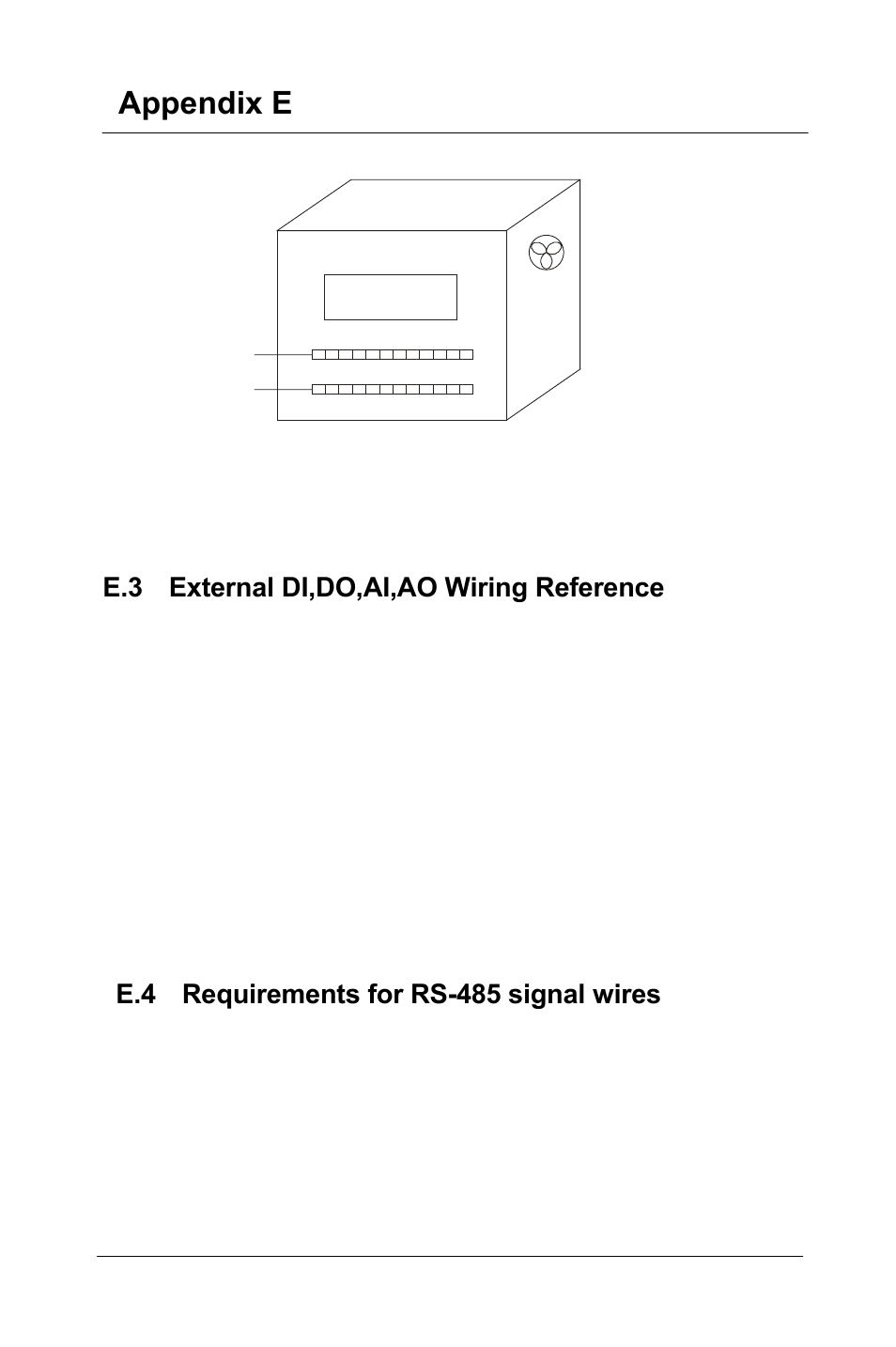 Appendix e, E.3 external di,do,ai,ao wiring reference, E.4 requirements for rs-485 signal wires | Advantech 5000 Series User Manual | Page 274 / 301