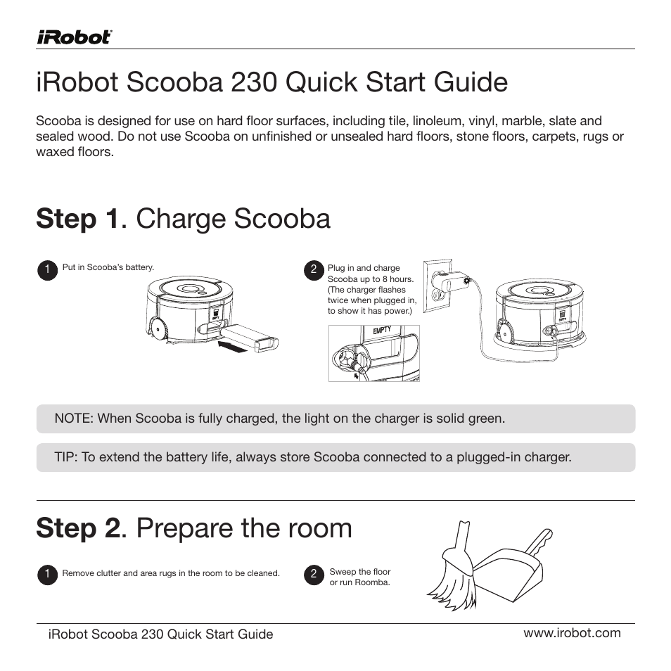 iRobot Scooba 230 User Manual | 2 pages